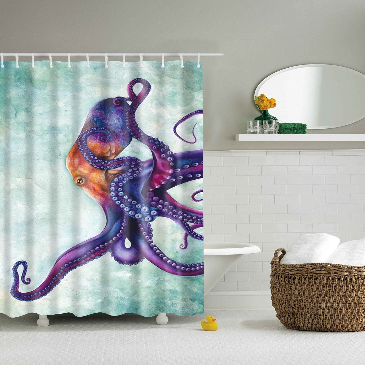 Stupendous Purple Octopus Shower Curtain