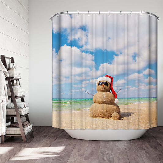 Summer Beach Sand Snowman Decoration Shower Curtain