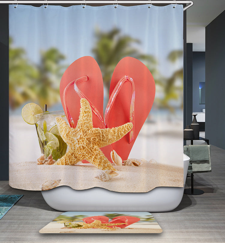 Summer Beach Starfish Orange Flip Flop Shower Curtain