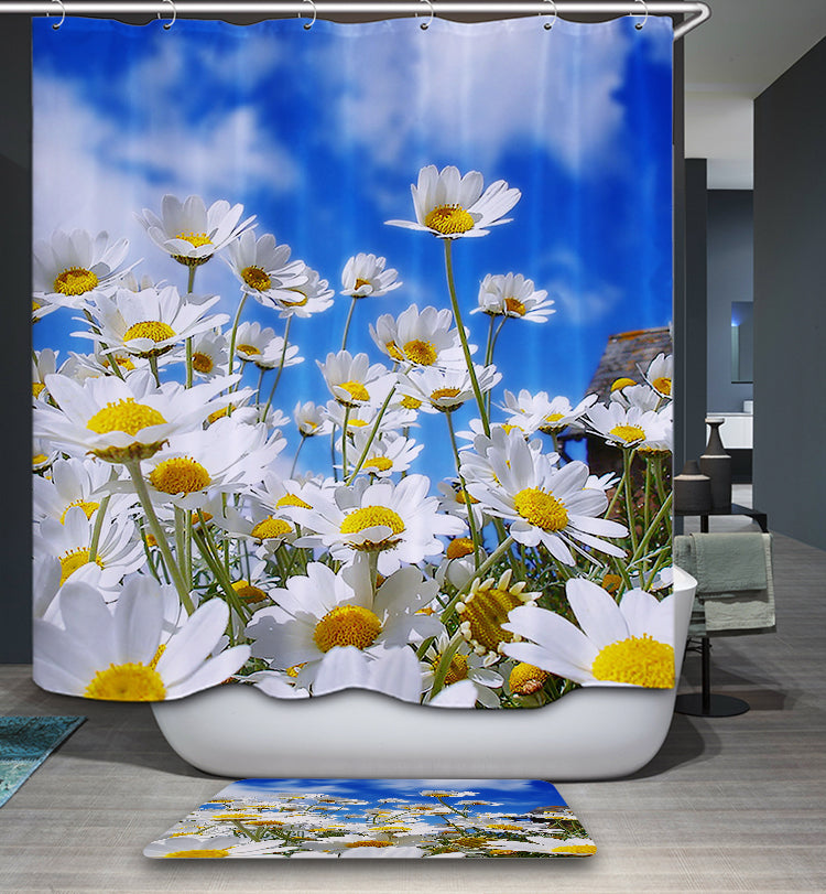 Summer Blue Sky Pure Daisy Shower Curtain