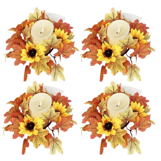 Maple Leaves Fall Pillar Candle Rings - 4 Pack