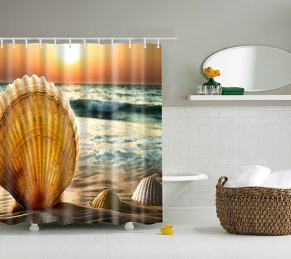 Sunset Coastal Seashell Fabric Shower Curtain | GoJeek