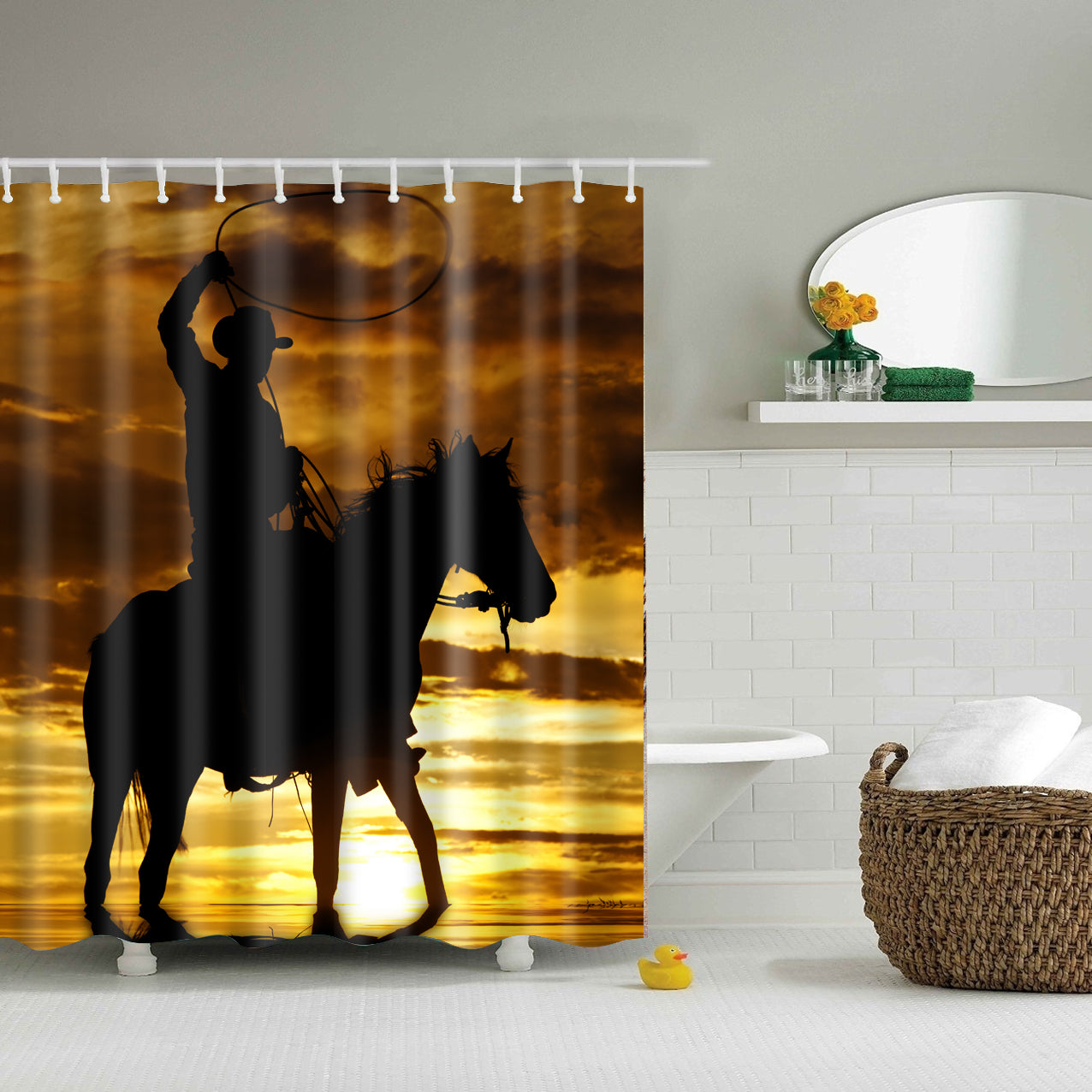 Sunset Cowboy with Horse Shower Curtain