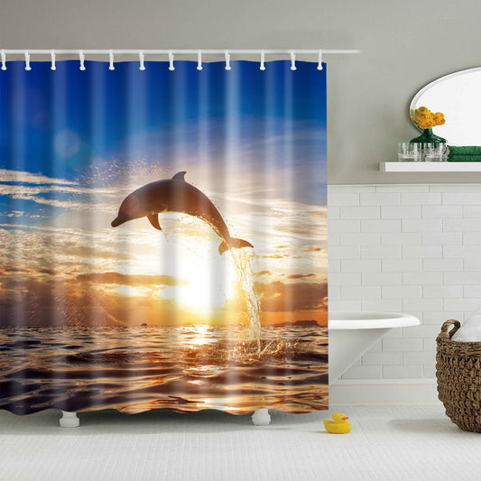 Sunset Sea Surface Dolphin Shower Curtain | GoJeek