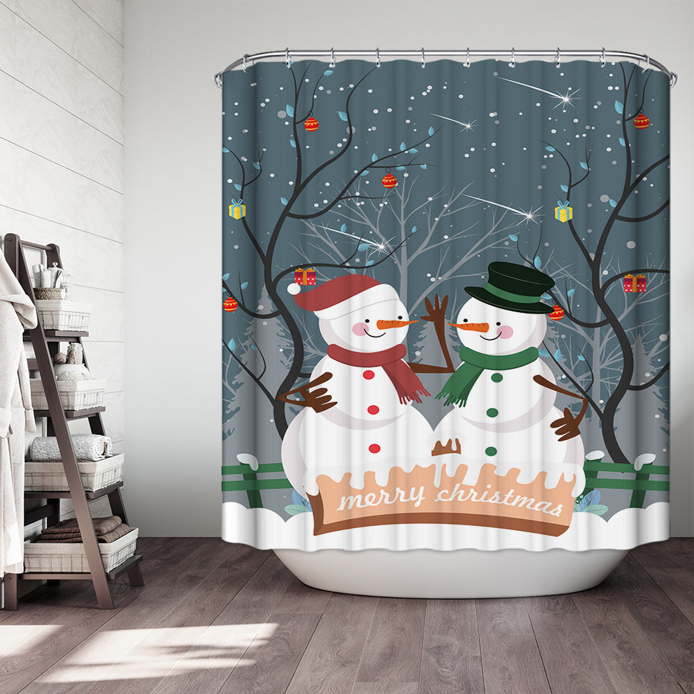 Sweet Couple Snowman Shower Curtain