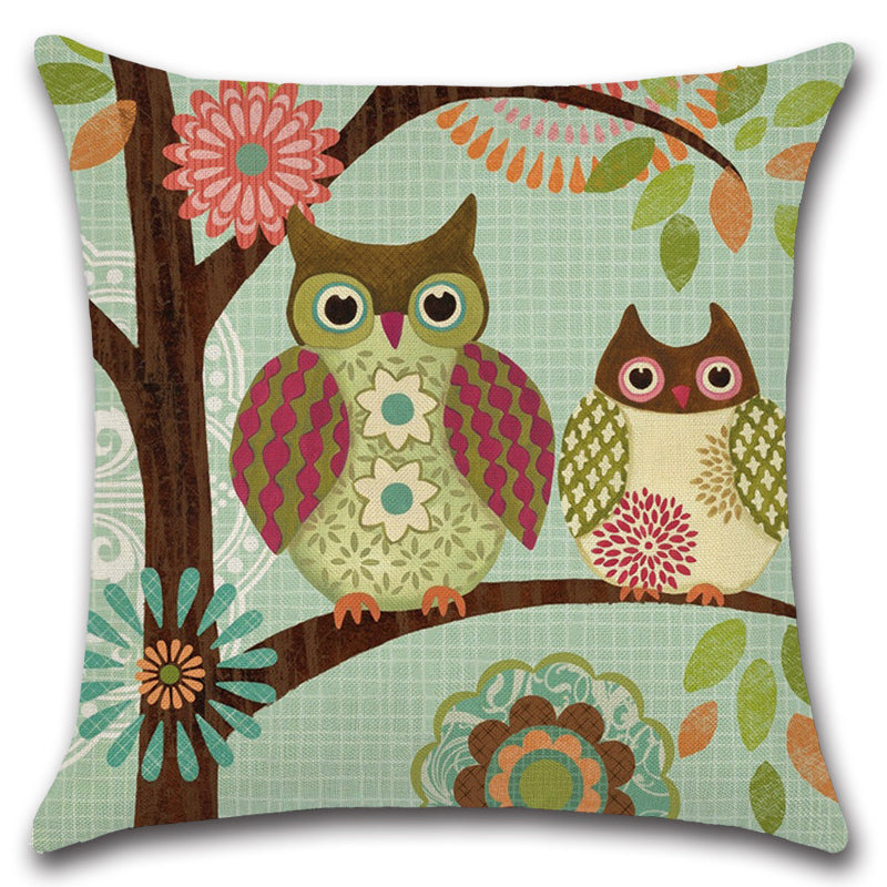 Sweet Owl Birds Family Throw Pillow Cover