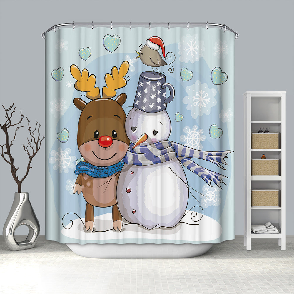 Sweet Reindeer Hug with Snowman Shower Curtain