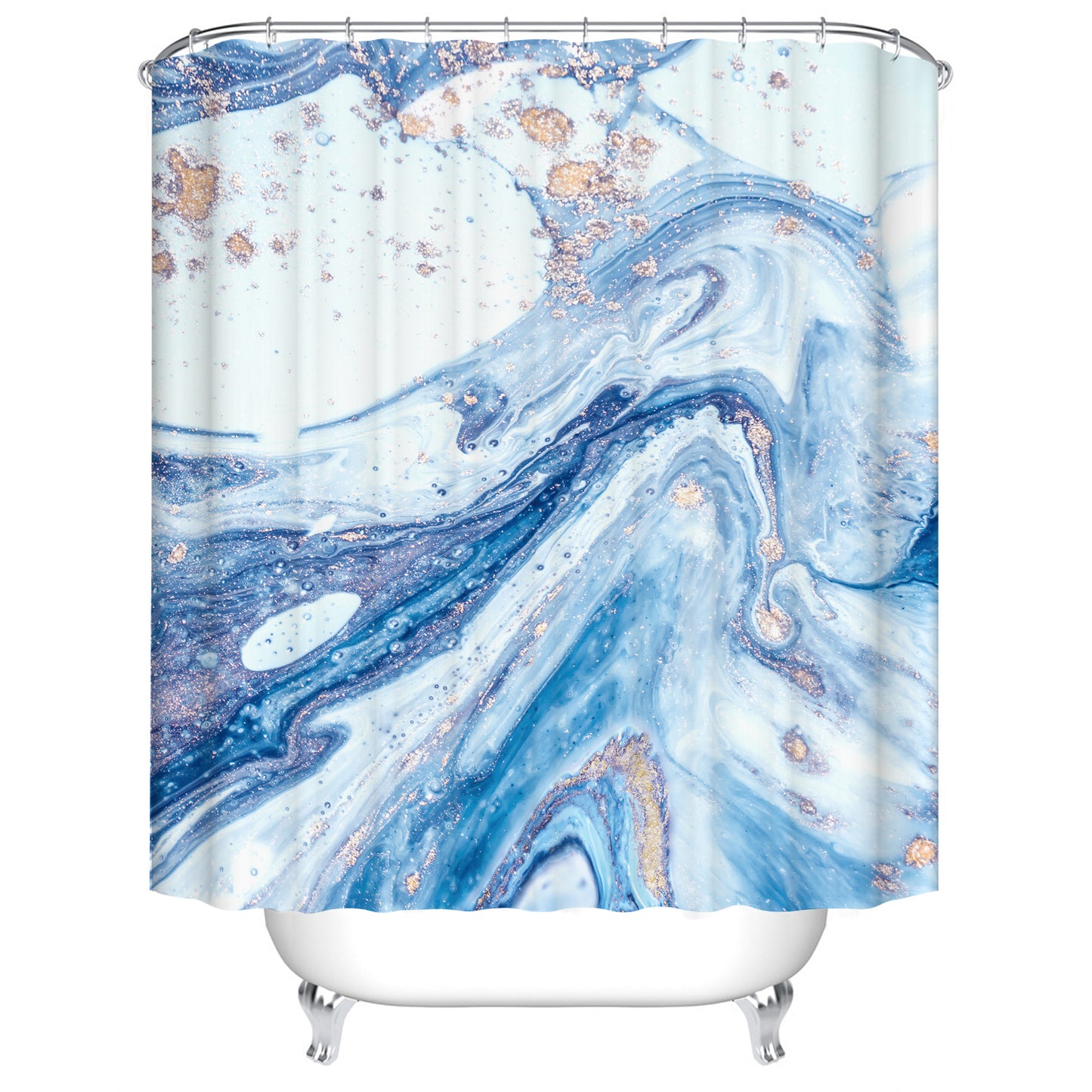 Swirls Fluid Art Gold Glitter Veins Oceanic White Blue Marlbe Shower Curtain