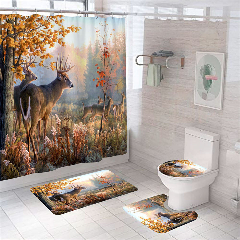 Whitetail Deer Buck Shower Curtain Set - 4 Pcs