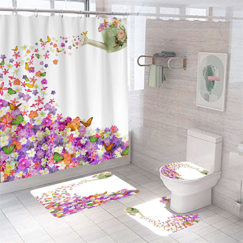 Spring Watering Cans Garden Shower Curtain Set - 4 Pcs