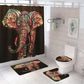 Black Ethnic Bohemian Elephant Shower Curtain Set - 4 Pcs