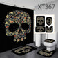 Yellow Floral Pattern Sugar Skull Day of The Dead Shower Curtain Set - 4 Pcs