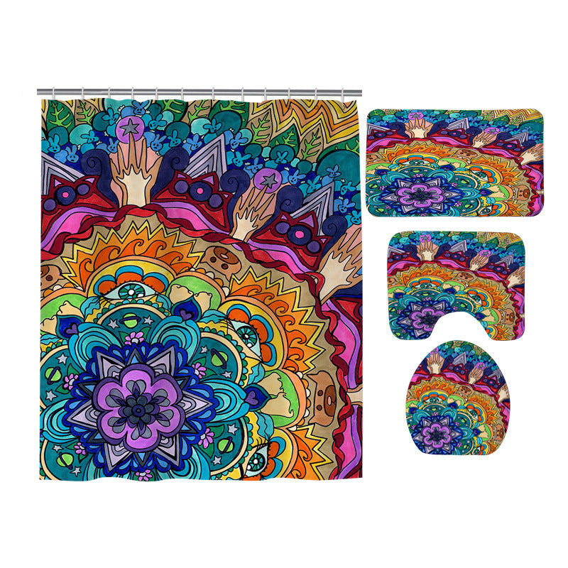 Colorful Mandala Trippy Kaleidoscope Shower Curtain Set - 4 Pcs