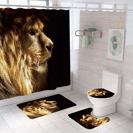 Black Wildlife Lion Side Face Shower Curtain