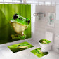 Big Green Frog Black Eyes on Leaf Shower Curtain Set - 4 Pcs