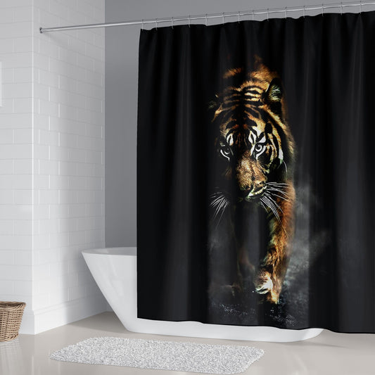 Black Wildlife Tiger Shower Curtain Set - 4 Pcs