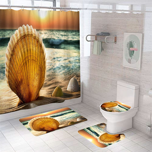 Sunset Big Seashell at Beach Shower Curtain Set - 4 Pcs