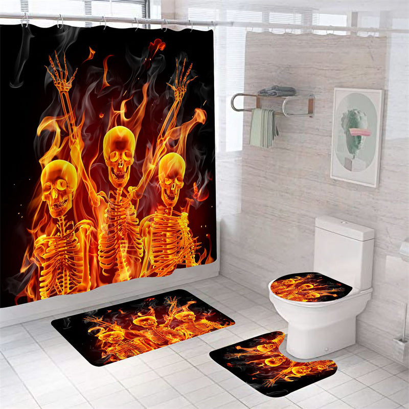 Skull Ghosts Dancing Around A Campfire Shower Curtain Bathroom Decor