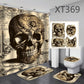 Vintage Medieval Skull Skeleton Head Shower Curtain Set - 4 Pcs