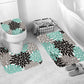 Black Grey Green Flora Dahlia Shower Curtain Set - 4 Pcs