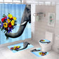 Romantic Love Elephant with Flowers Shower Curtain Set - 4 Pcs