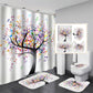 Colorful Music Note Tree Design Shower Curtain Set - 4 Pcs