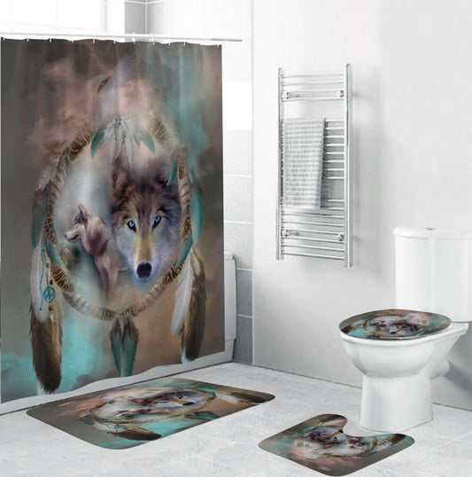 Wolf Dream Catcher Shower Curtain Set - 4 Pcs