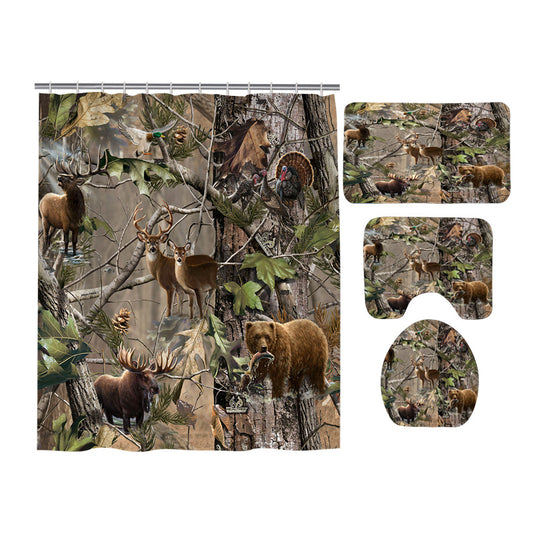 Realtree Deer Wildlife Camo Animal Shower Curtain Set - 4 Pcs