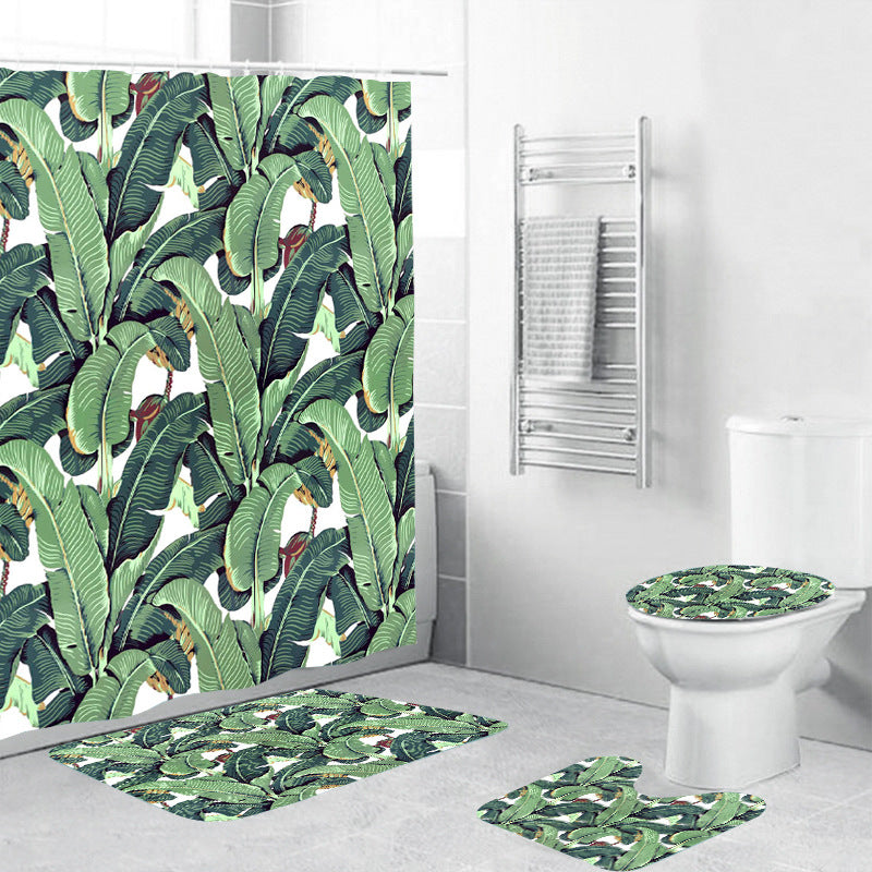 Tropical Rainforest Banana Leaf Shower Curtain Set - 4 Pcs