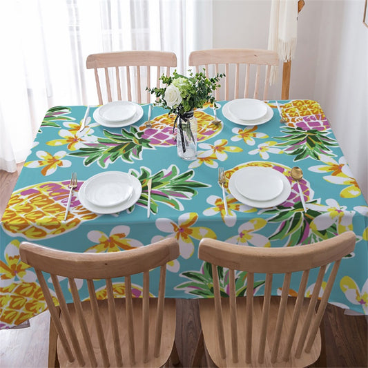 Watercolor Painting Tropical Yellow Pineapple White Floral Summer Rectangle Table Cover