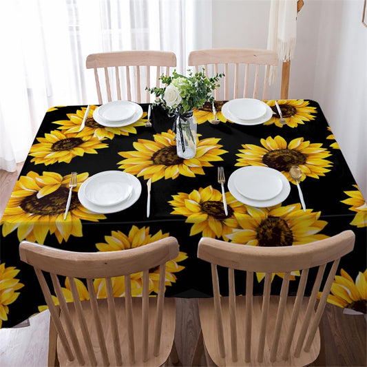 Black Backdrop Yellow Blooming Sunflower Vibrant Summer Rectangle Floral Table Cover