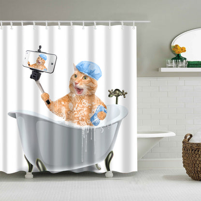 Take Selfie Bathing Ginger Cat Shower Curtain