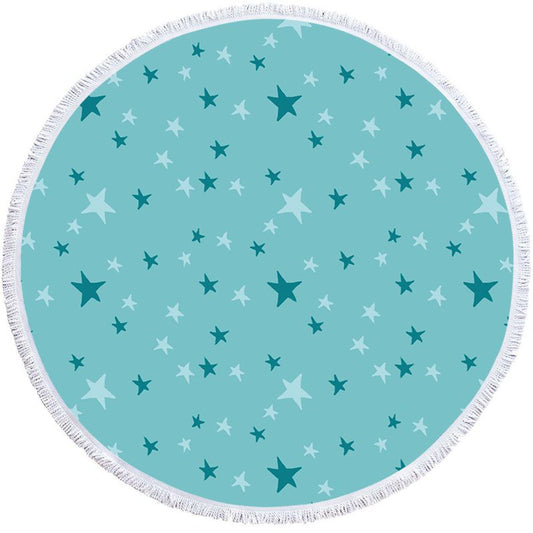 Teal Blue Star Print Round Beach Towel