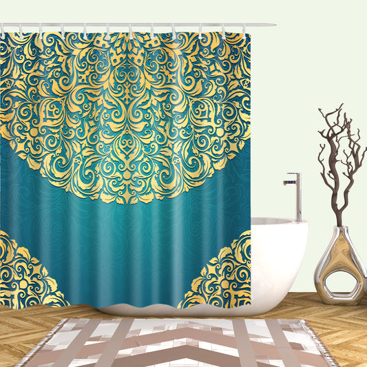 Teal and Golden European Pattern Circle Shading Shower Curtain