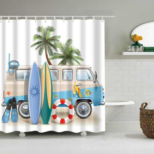 Teen Summer Diving Snorkeling Surfing Gear with Bus Surf Shower Curtain