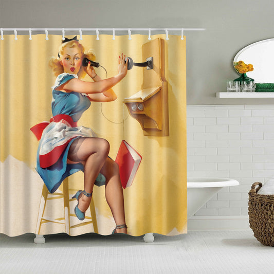 Telephone Pinup Maiden Girl Painting Shower Curtain