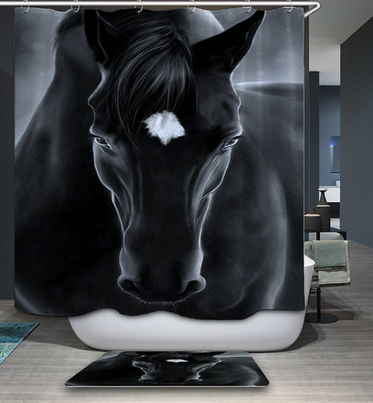 The Lover of Horse with White Blaze Portrait Black Horse Shower Curtain