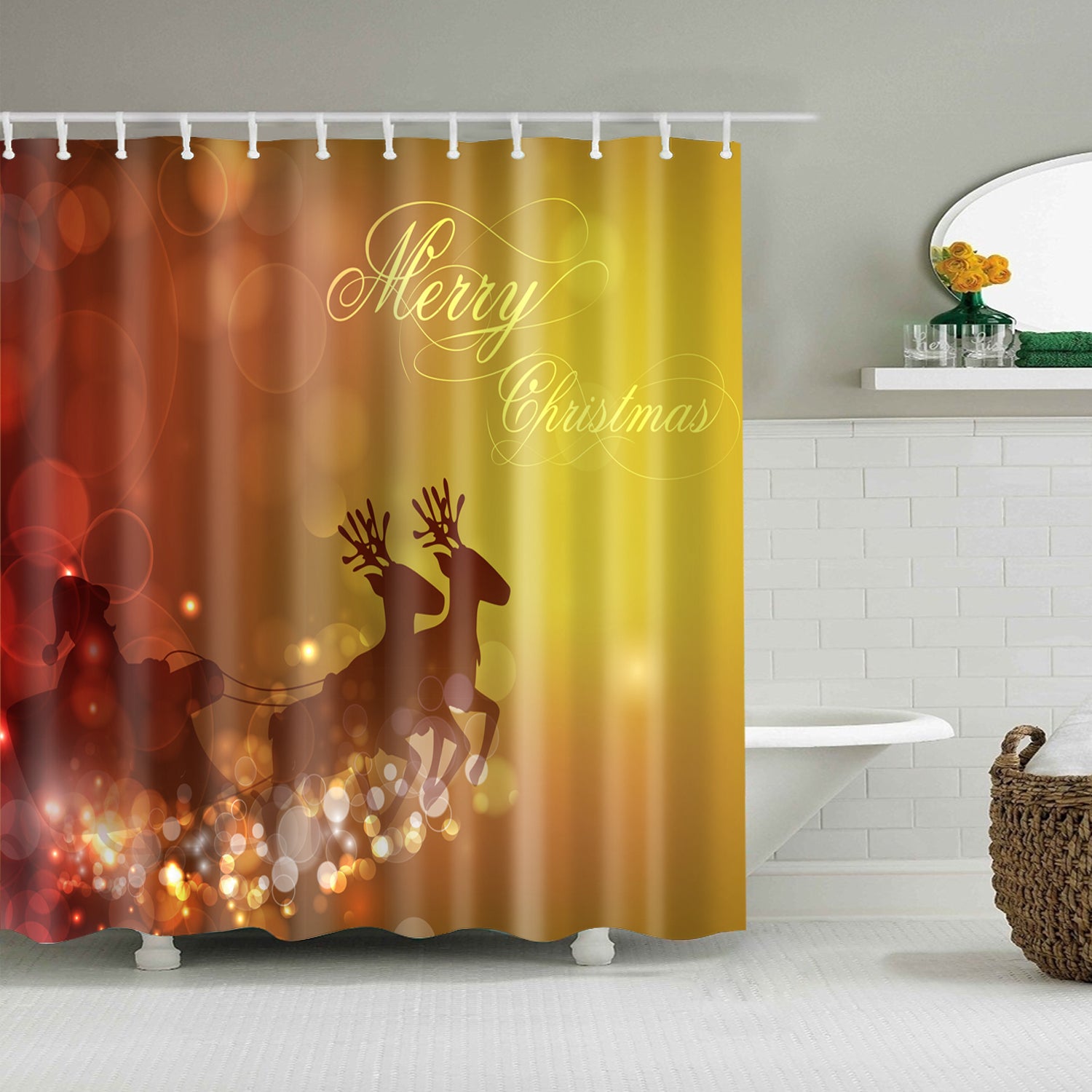 The Christmas Gift Coming Santa Riding Sleigh Shower Curtain