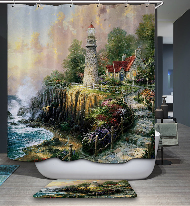 The Light of Peace Lighthouse Shower Curtain Bathroom Decor