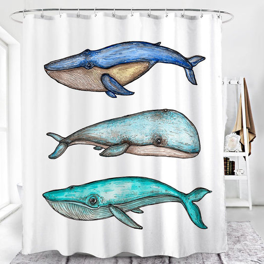 Three Type Watercolor Whale Shower Curtain
