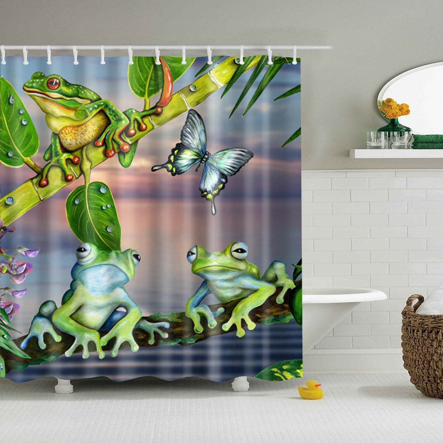 Three Frogs Tree Themed Shower Curtain