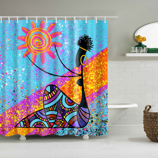 Traditional African Black Girl Holds Sun Artwork Shower Curtain