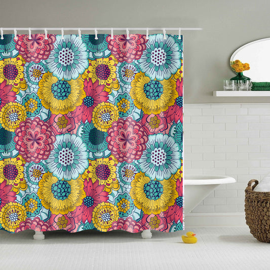 Trendy Colorful Seamless Floral Blooming Cluster Shower Curtain