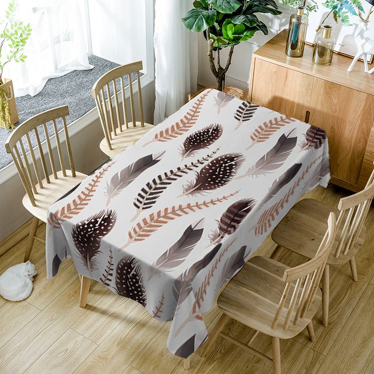 Tribal Feather Tablecloth Grey White Ethnic Fabtic Rectangle Table Cover
