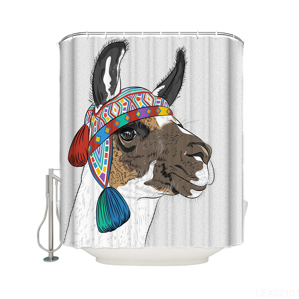 Tribal Style Headwear Beautiful Drawing Alpacas Ethnic Llama Shower Curtain