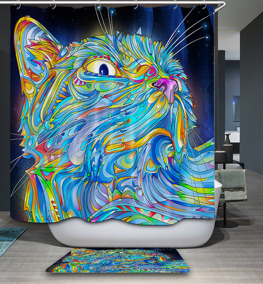 Trippy Psychedelic Cat in Space Shower Curtain