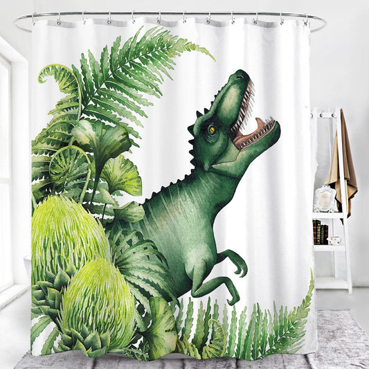 Tropical Palm Green Dinosaur Shower Curtain