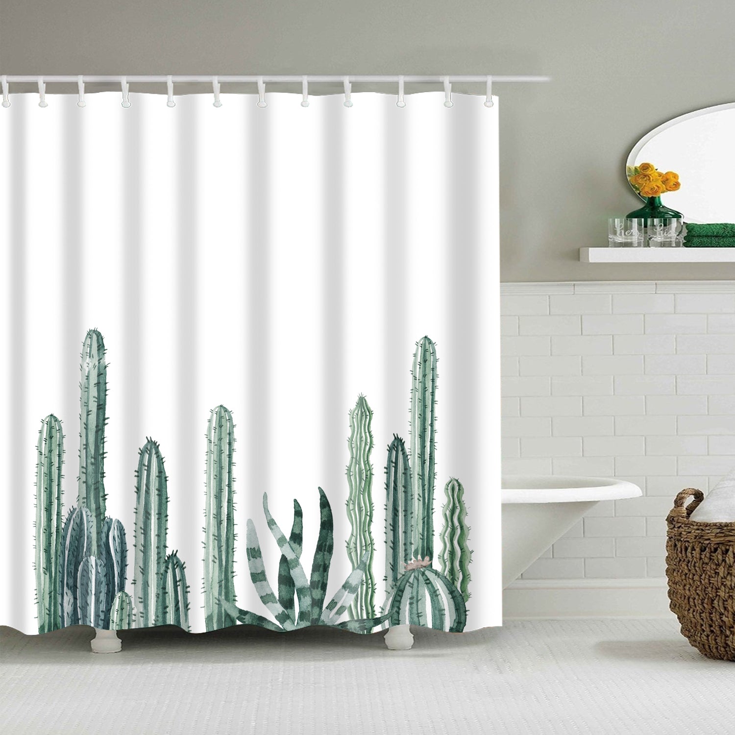 Tropical Thanksgiving Cactus Shower Curtain Bathroom Decor