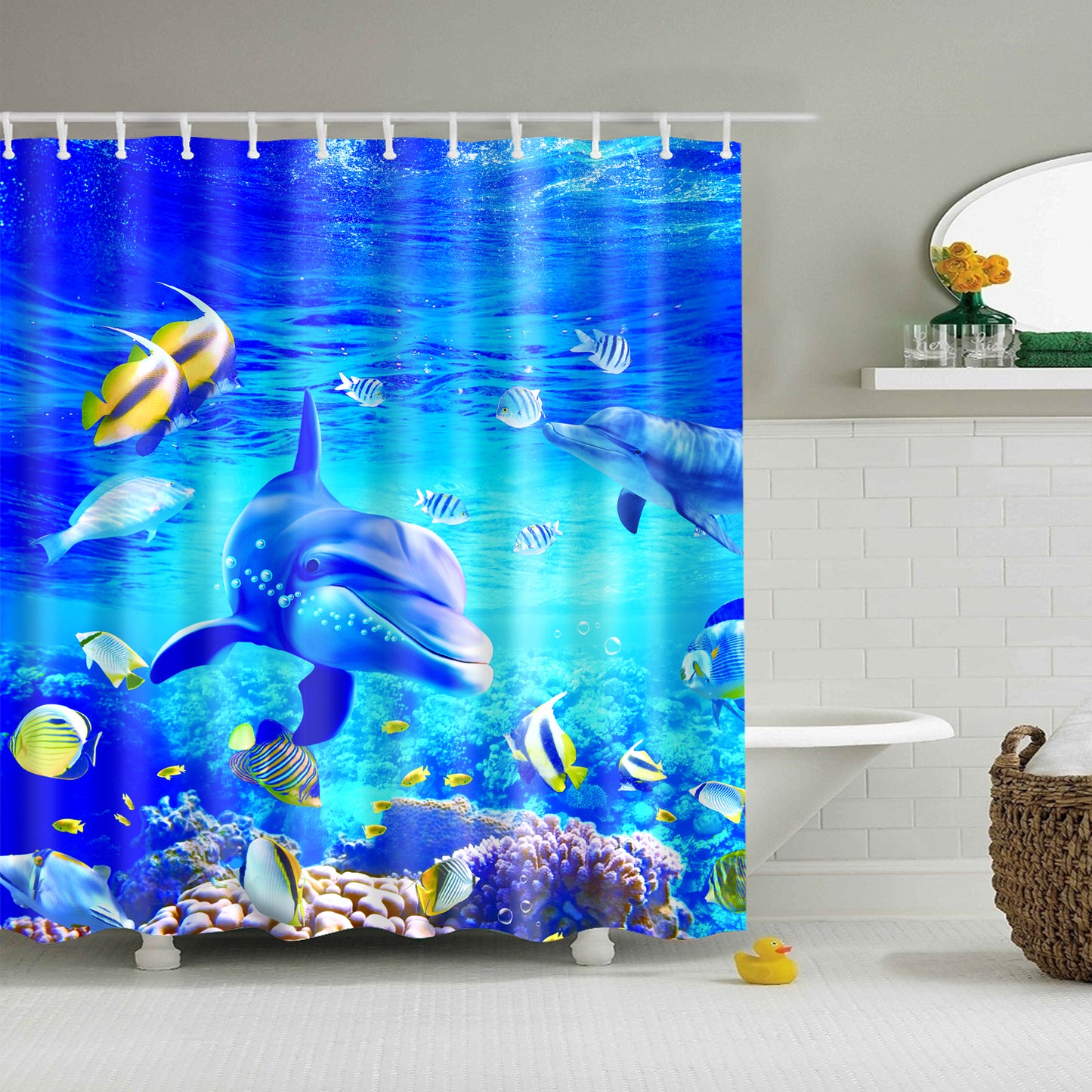 Tropical Cartoon Bottlenose Dolphin Shower Curtain