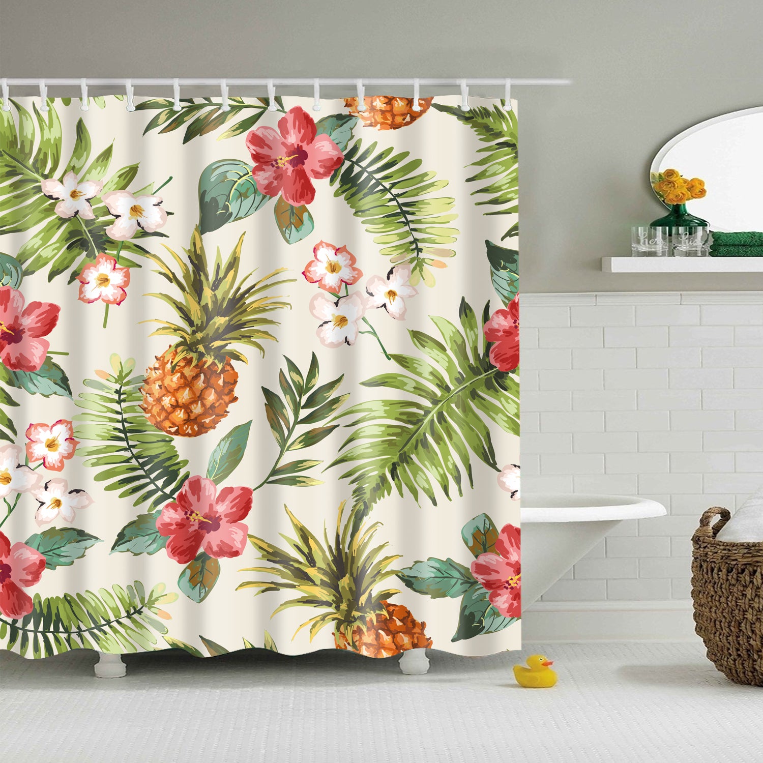 Tropical Flowers with Pineapple Shower Curtain